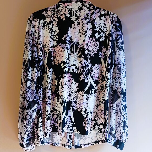 TOMMY HILFIGER Floral long sleeve blouse sheer pink purple black Sz XL EUC - Picture 6 of 7